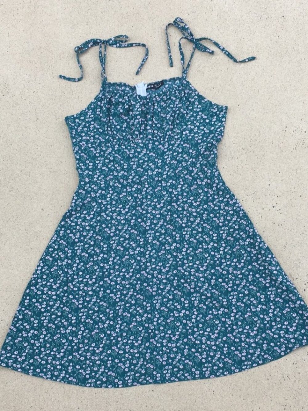NWOT SHEIN Turquoise Floral Print Ruched Bust Cami Dress